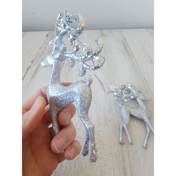 Macys Holiday Lane silver reindeer deer ornament glitter Xmas tree set - Picture 6 of 8